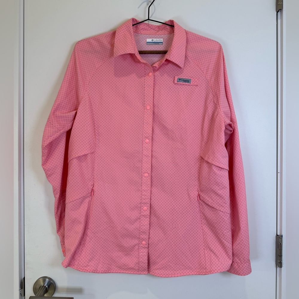 Columbia PFG Women's Casual Pink Button-Down Shirt Omni-Shield Vented Fishing